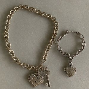 Rhinestone Heart Necklace and Bracelet Set